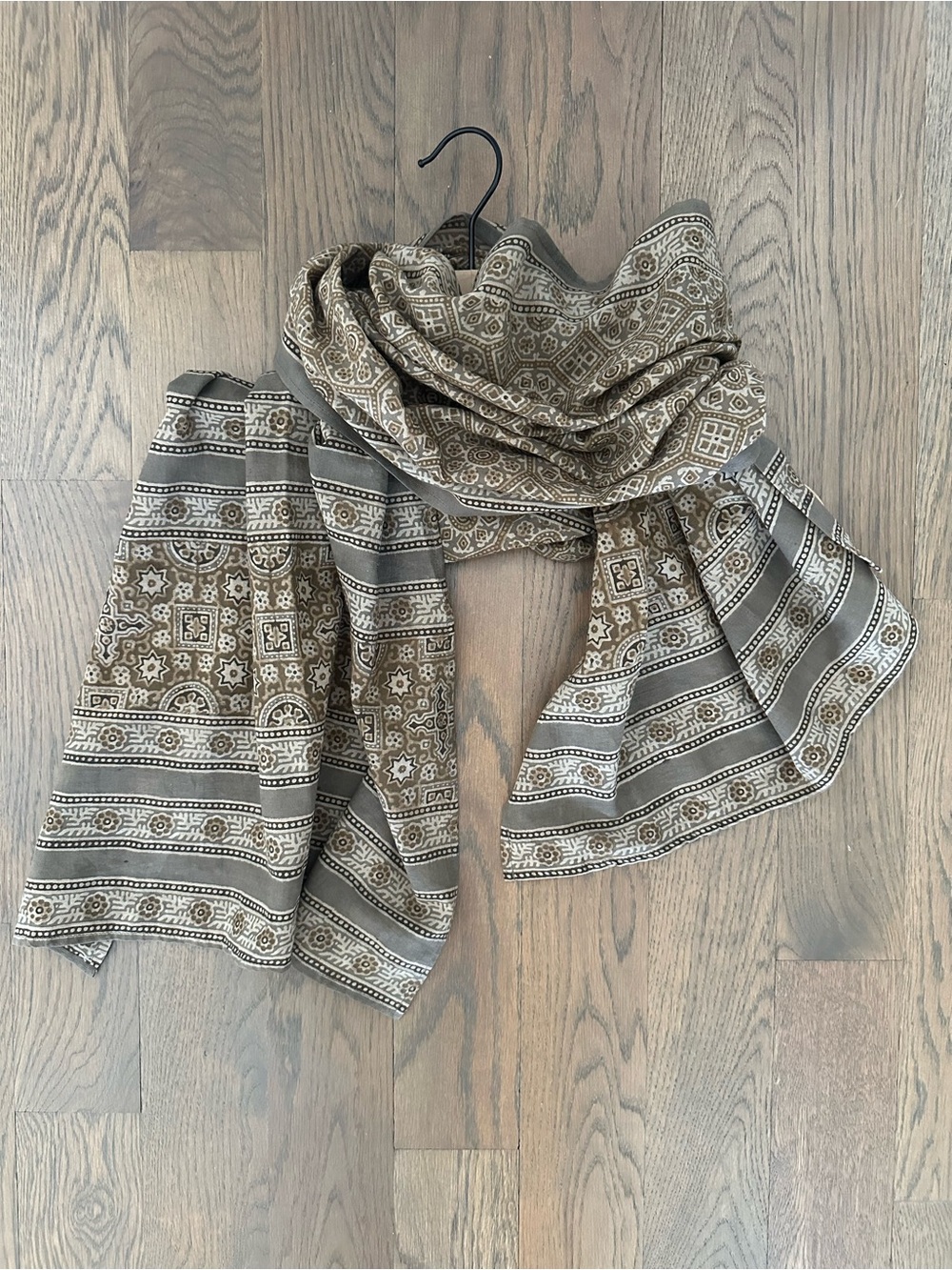 NWT Noorj Chan Block Print Floral Pattern Ajrak Scarf Wrap Brown Multi 65" long